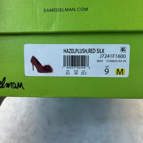 Sam Edelman Hazel Plush Red Silk Pump Stiletto Feather Women SZ 9 New in Box - Picture 10 of 10